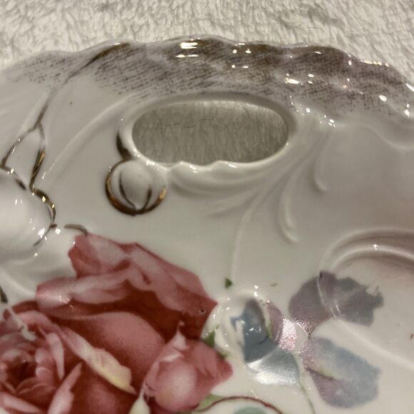 Vintage Antique Plate Platter 10 1/2 inch hand painted Germany roses handles - Picture 4 of 7